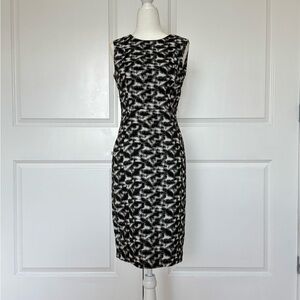 Calvin Klein Black & White Patterned Midi Sheath Dress
